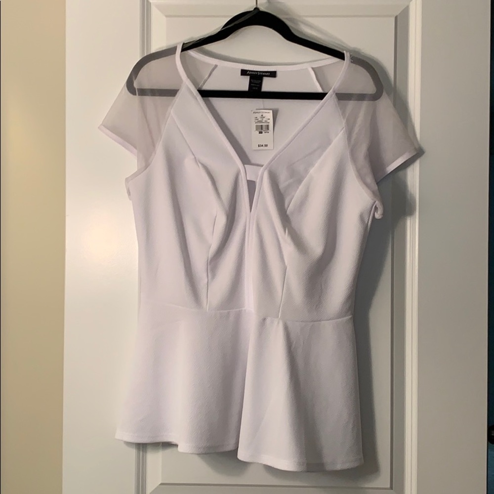 WHITE MESH CAP SLEEVE PEPLUM TOP